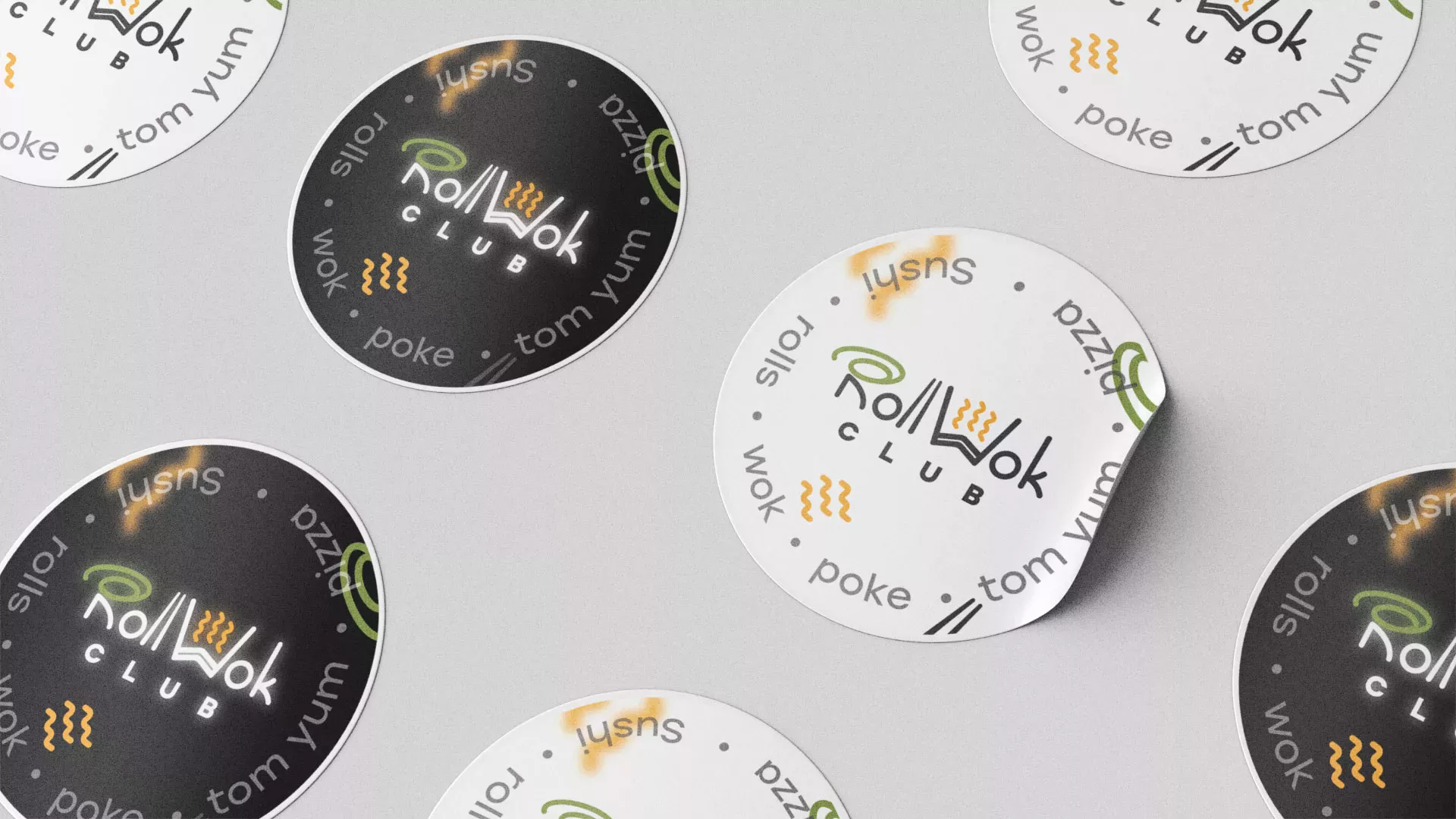 Разработка наклеек для суши-бара «Roll Wok Club» в Ростове-на-Дону